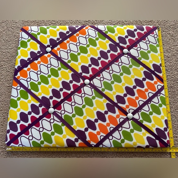 Fabric Memory Memo Board Hanging Wall Art Decor Buttons & Criss Cross Ribbons - Picture 11 of 16